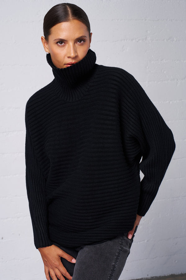 Ribbed Dolman Turtleneck Sweater