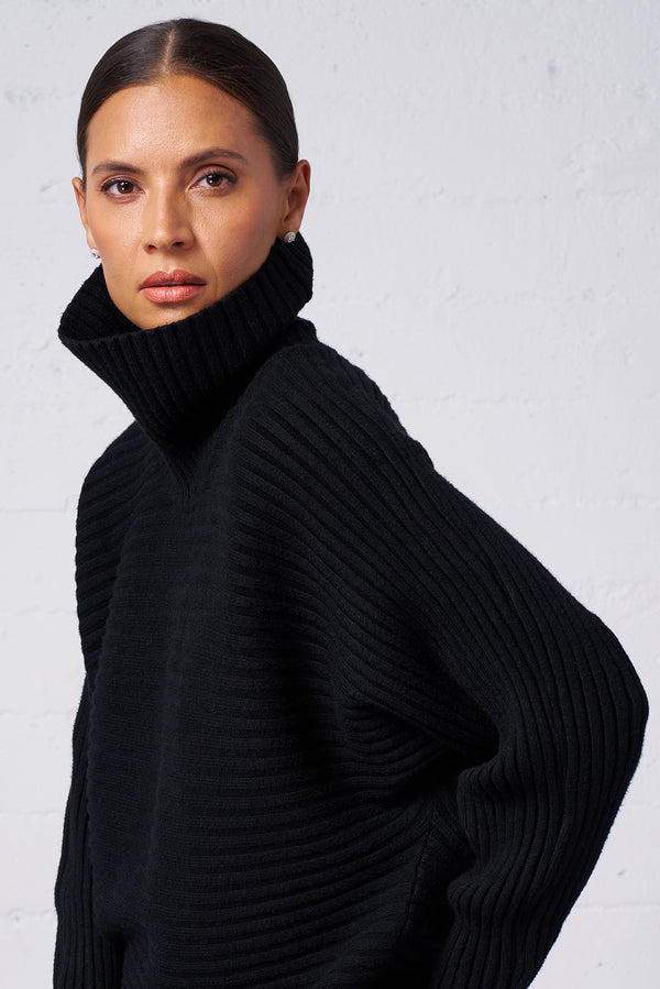 Ribbed Dolman Turtleneck Sweater