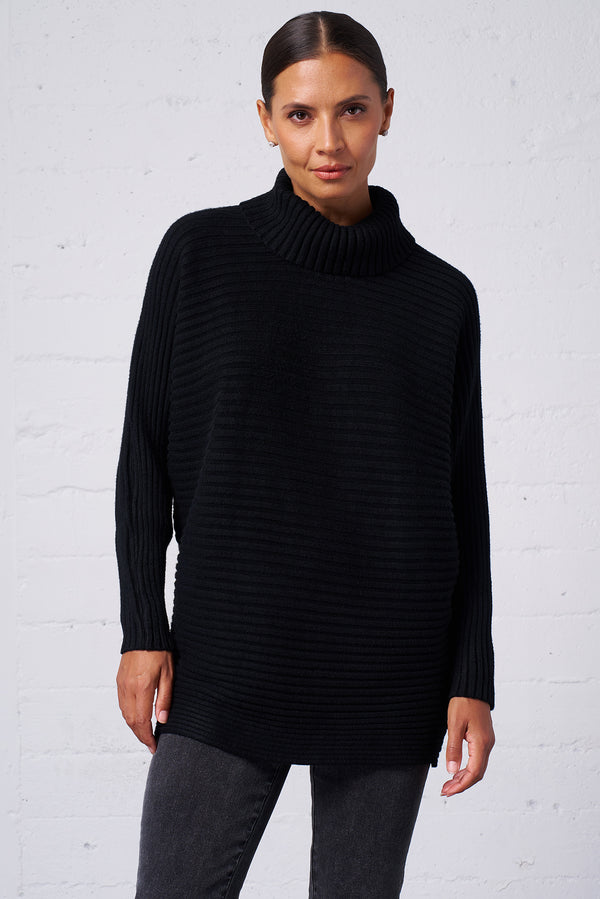 Ribbed Dolman Turtleneck Sweater