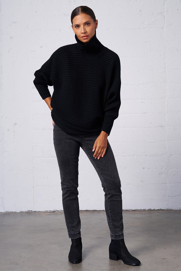 Ribbed Dolman Turtleneck Sweater