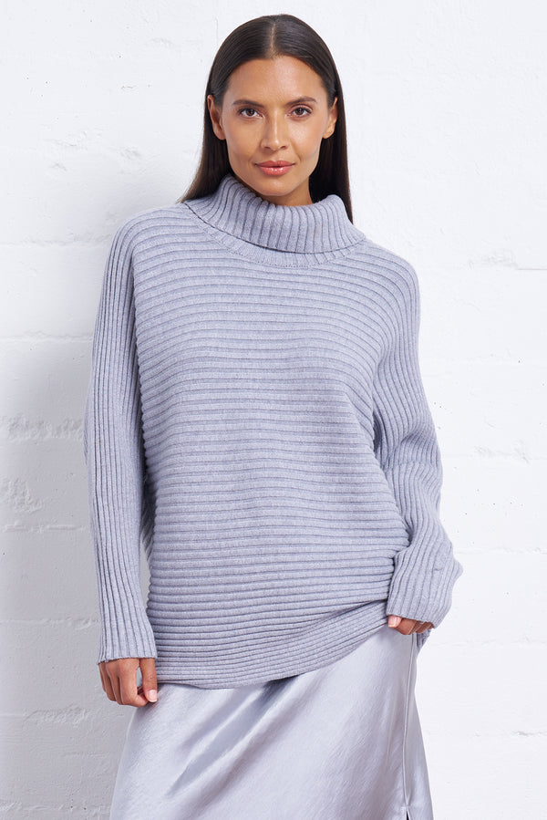 Ribbed Dolman Turtleneck Sweater