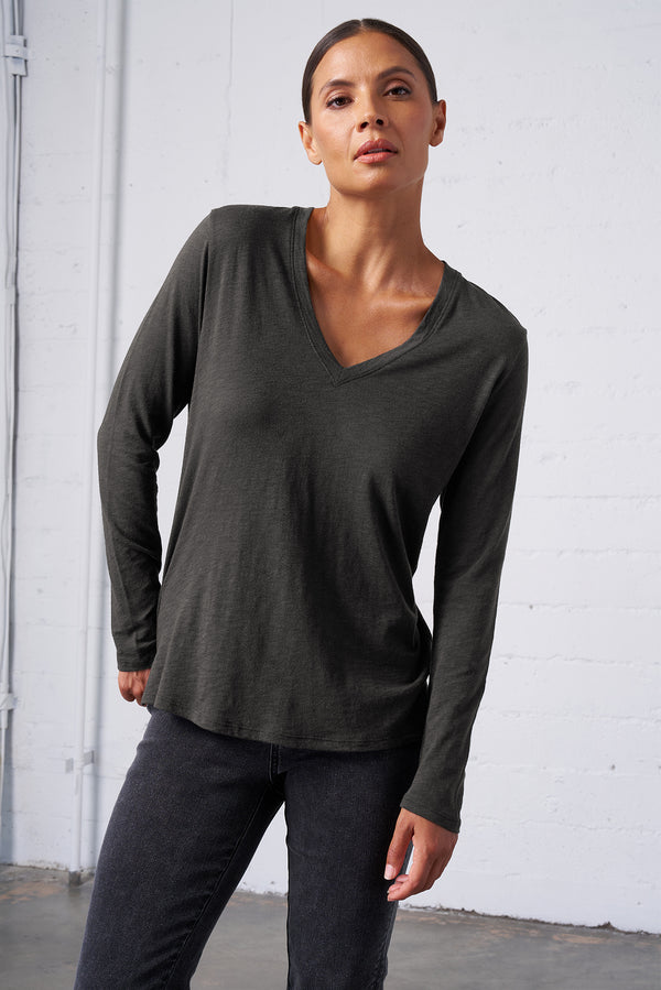 Slub Jersey Long Sleeve V-Neck Tee