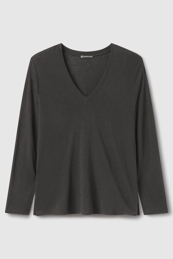 Slub Jersey Long Sleeve V-Neck Tee