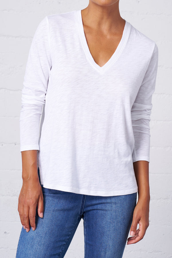 Slub Jersey Long Sleeve V-Neck Tee